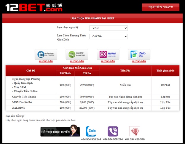 ngan hang nap tien 12bet
